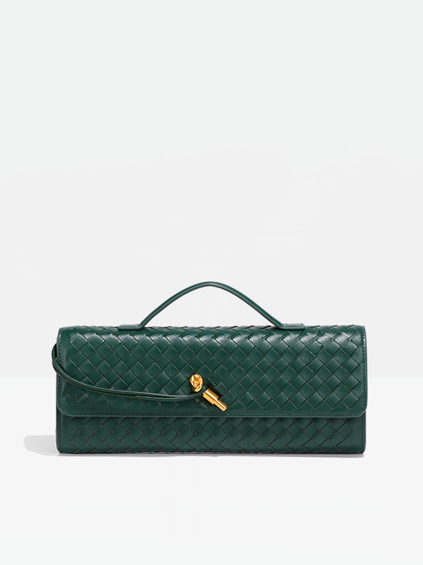 Milana Vegan Leather Clutch Bag-Dark Green
