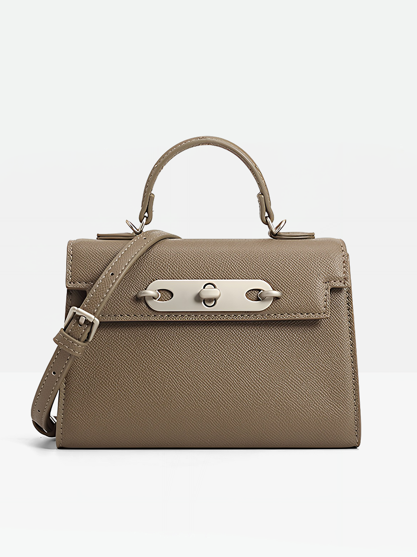 Taupe-Selene Vegan Leather Satchel Bag
