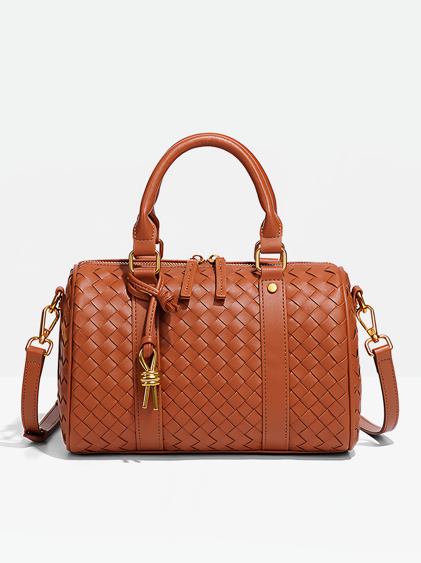 Brown-Verona Woven Barrel Bag
