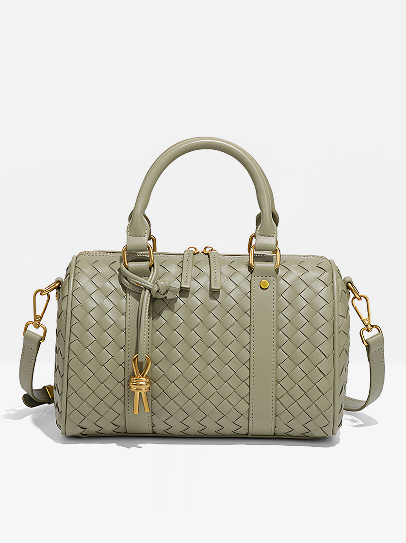 Green-Verona Woven Barrel Bag