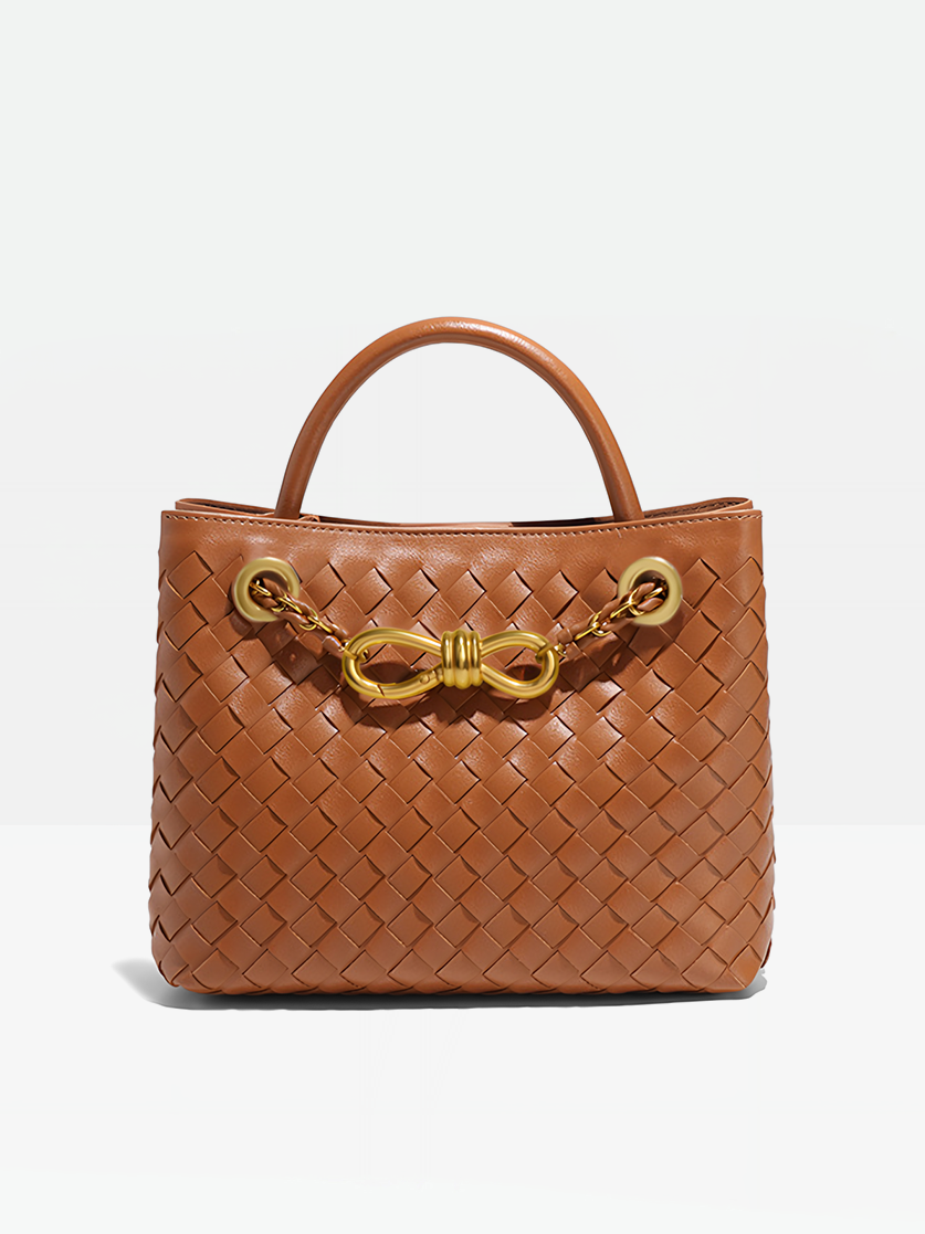 Piera Leather Top Handle Bag-Brown