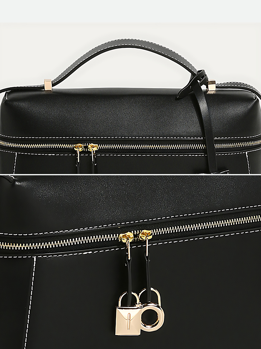 Hudson Vegan Leather Box Bag-Lock and zip