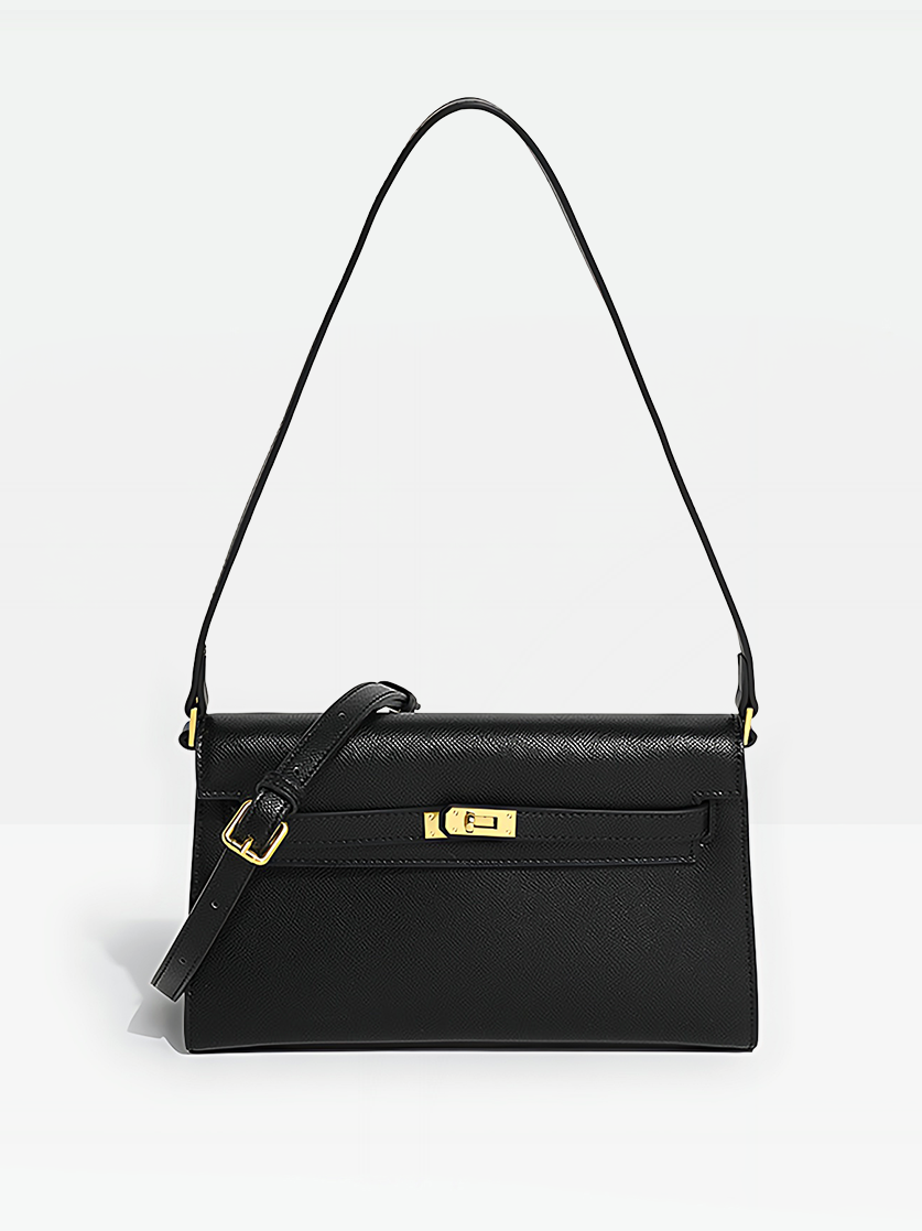 Black- Aven Vegan Leather Shoulder Bag