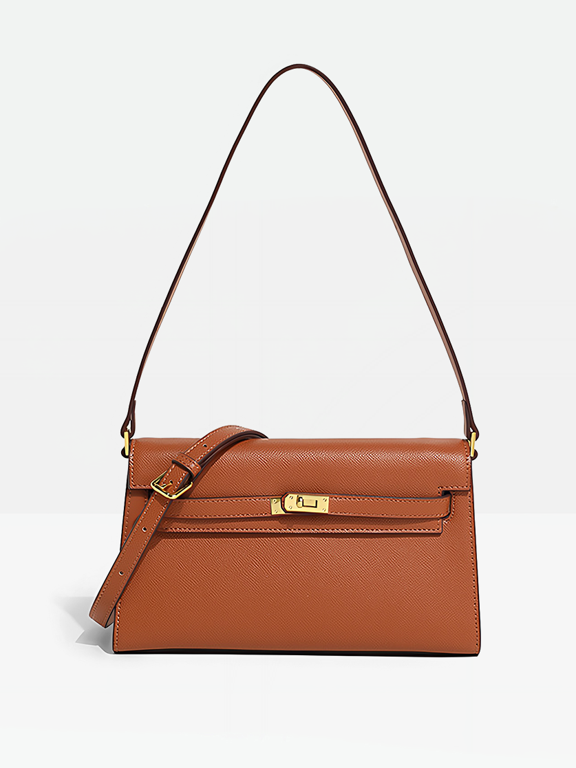 Brown- Aven Vegan Leather Shoulder Bag