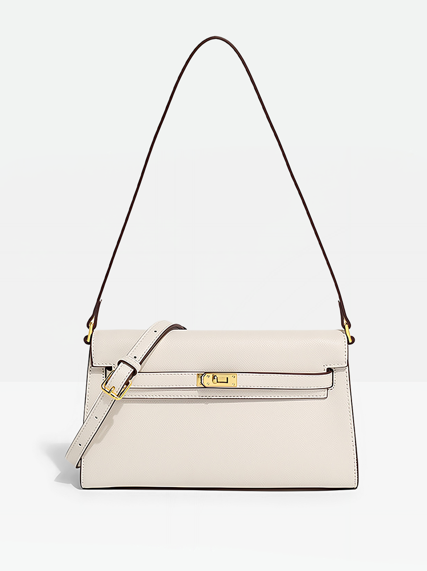 Ivory- Aven Vegan Leather Shoulder Bag
