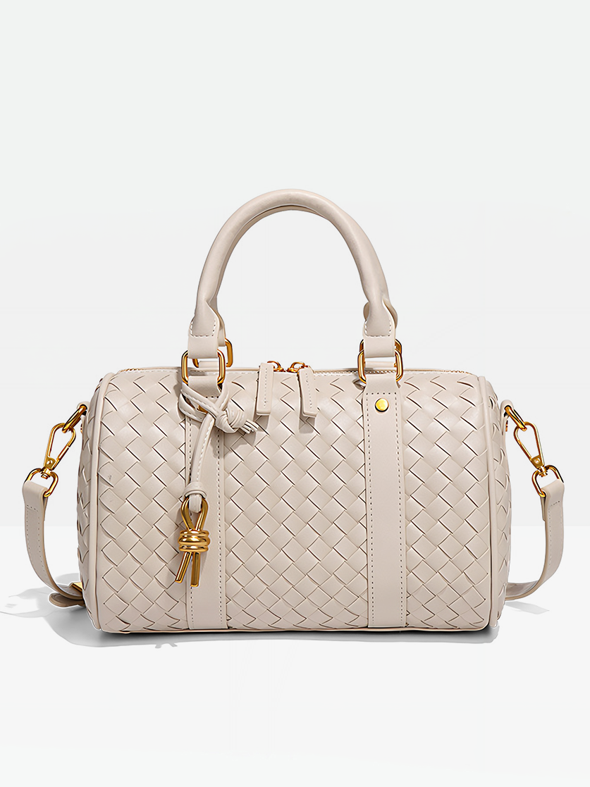 Ivory-Verona Woven Barrel Bag