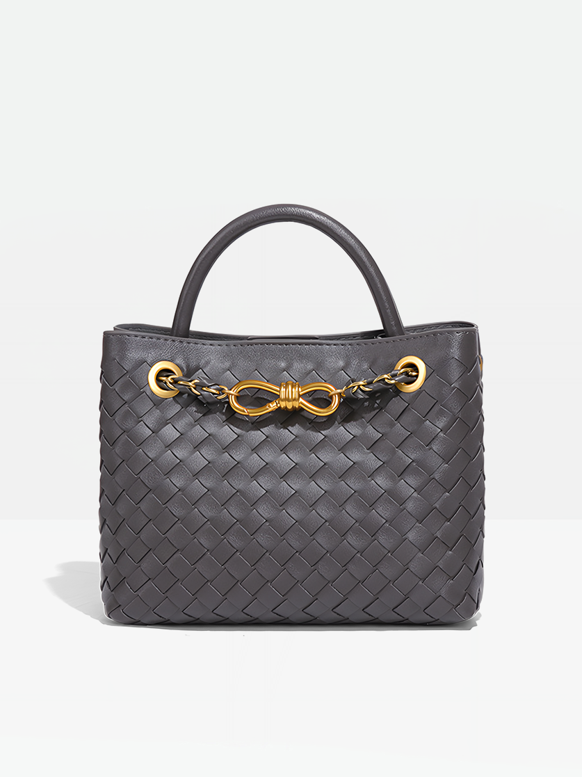 Piera Leather Top Handle Bag-Gray