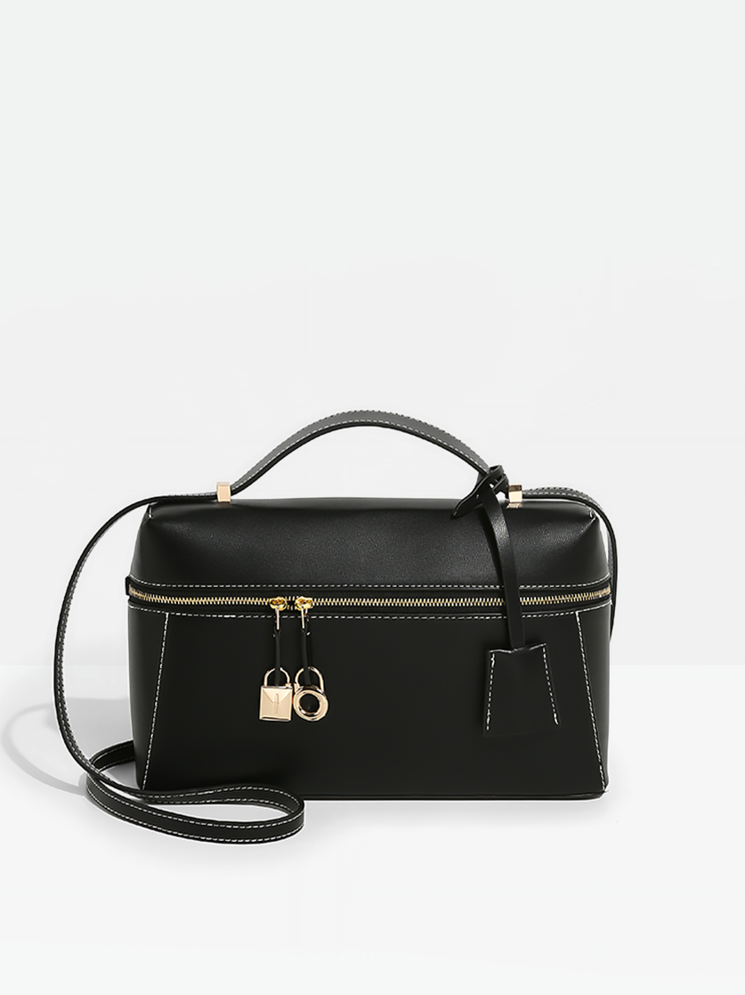 Hudson Vegan Leather Box Bag-Black