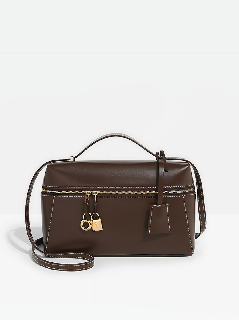 Hudson Vegan Leather Box Bag-Brown