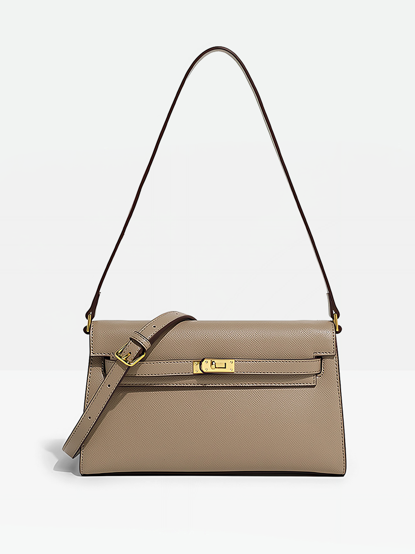 Khaki- Aven Vegan Leather Shoulder Bag